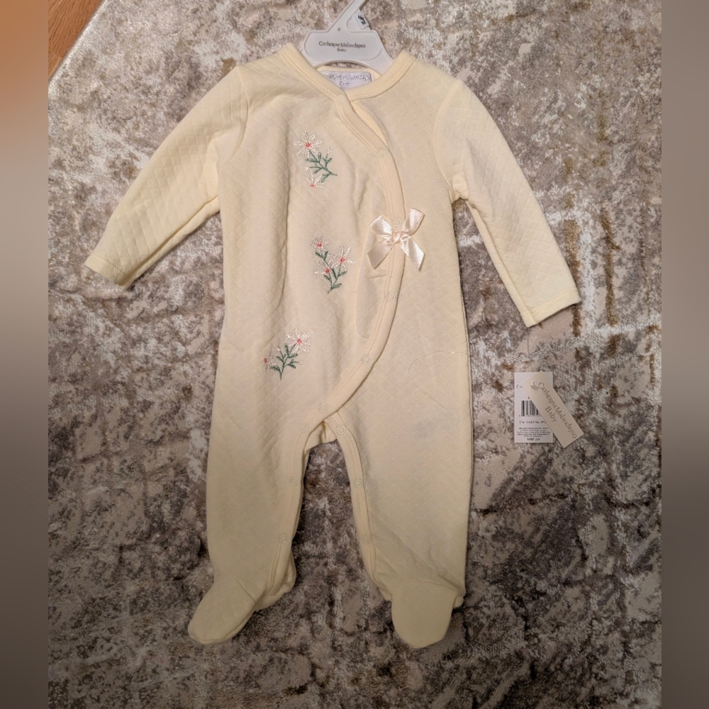 Cream Quilted Kids One Piece with Floral Embroidery